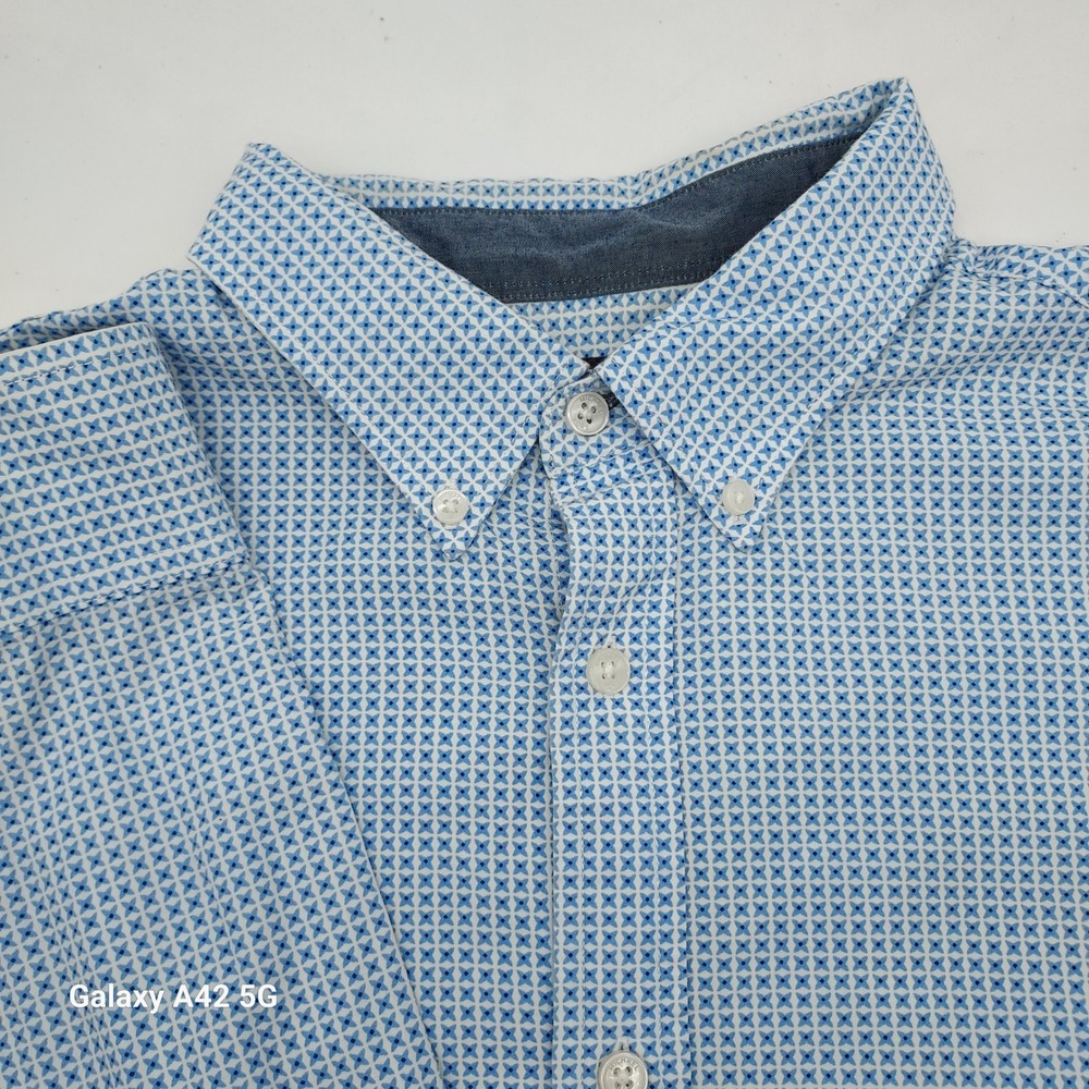 Michael Kors Mens XL Blue Geometric Star Print Cotton Button Down Shirt LS